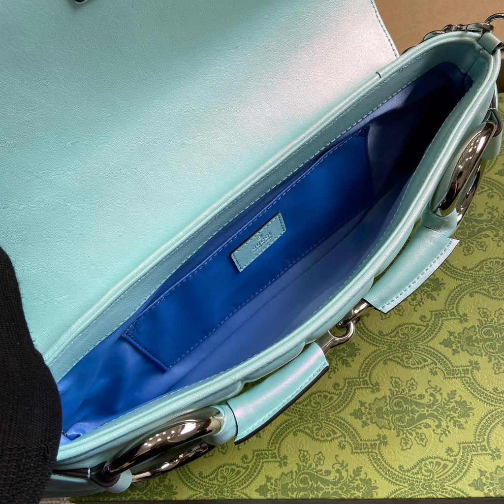 Gucci 764255 Gucci Horsebit Chain Medium Shoulder Bag Symphony blue