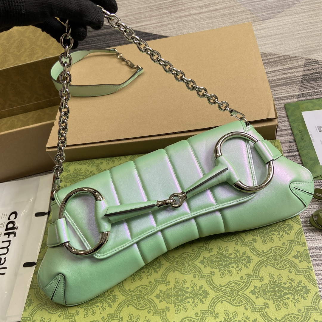 Gucci 764255 Gucci Horsebit Chain Medium Shoulder Bag Symphony green