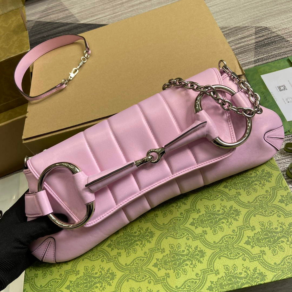 Gucci 764255 Gucci Horsebit Chain Medium Shoulder Bag Symphony powder