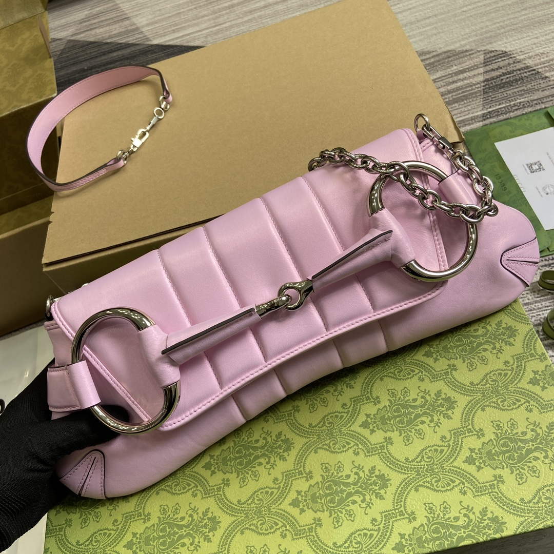 Gucci 764255 Gucci Horsebit Chain Medium Shoulder Bag Symphony powder