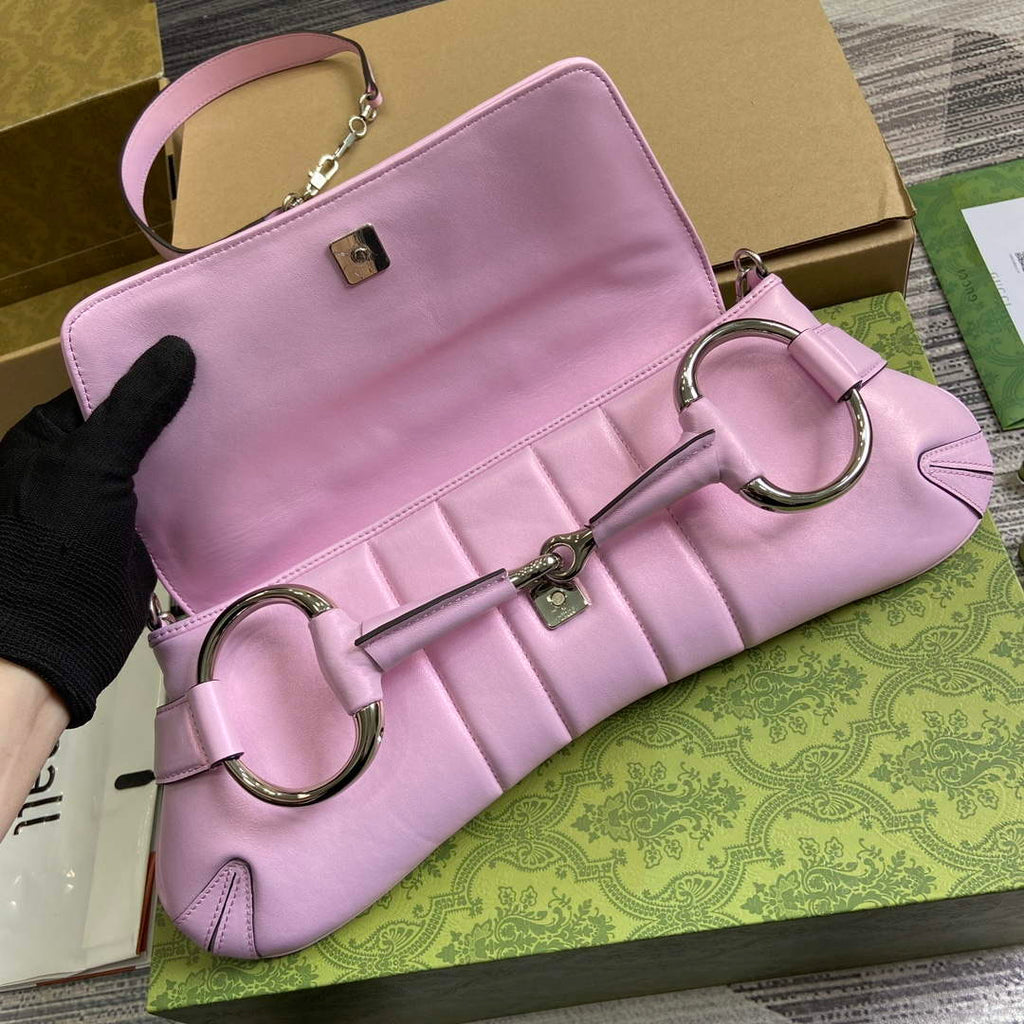 Gucci 764255 Gucci Horsebit Chain Medium Shoulder Bag Symphony powder