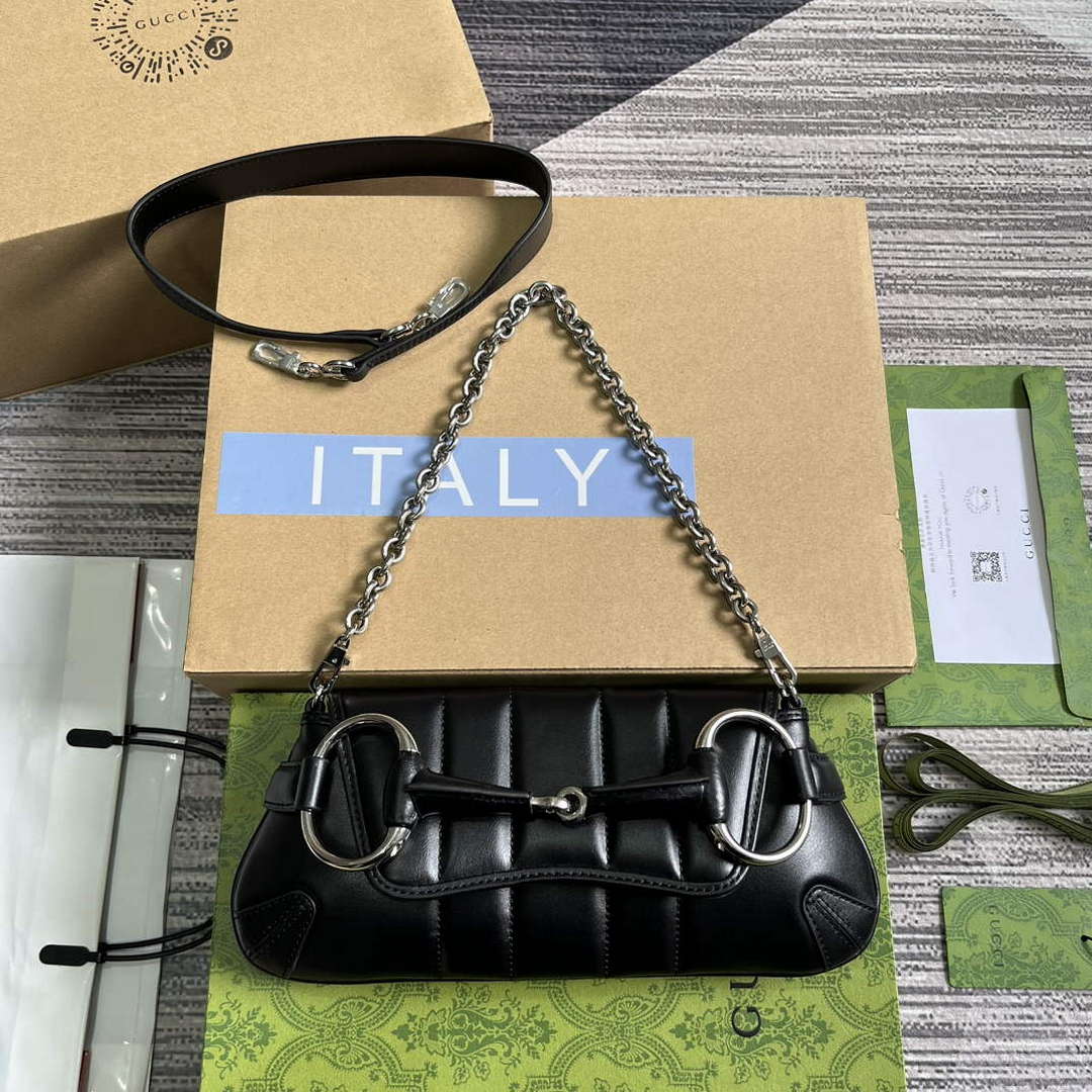 Gucci 764339 Gucci Horsebit Chain Small Shoulder Bag Black - Default Title - View 1