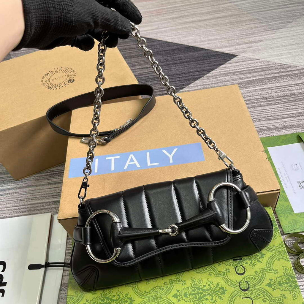 Gucci 764339 Gucci Horsebit Chain Small Shoulder Bag Black