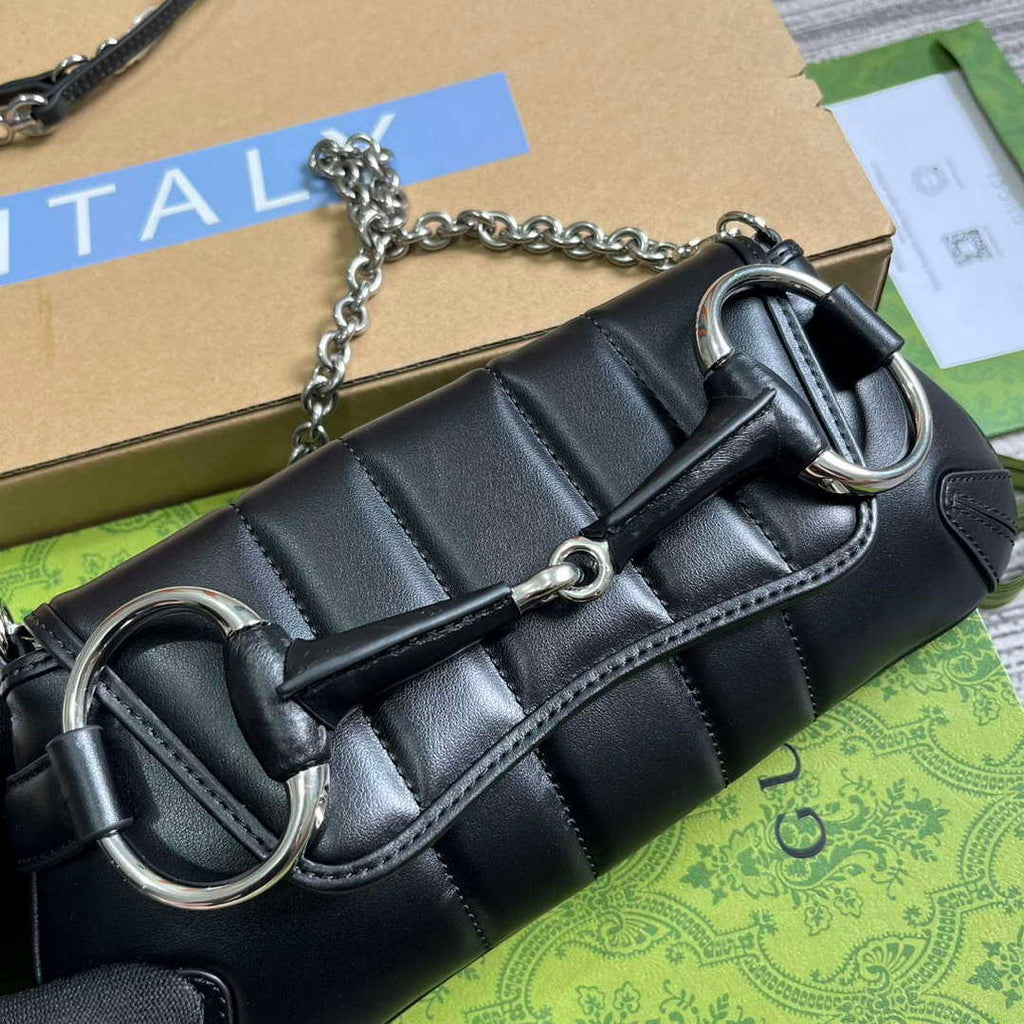 Gucci 764339 Gucci Horsebit Chain Small Shoulder Bag Black