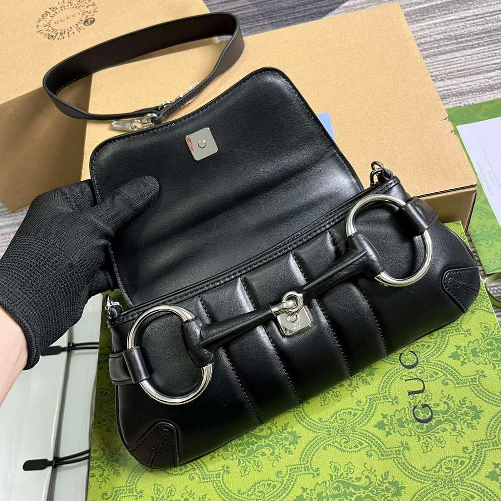 Gucci 764339 Gucci Horsebit Chain Small Shoulder Bag Black