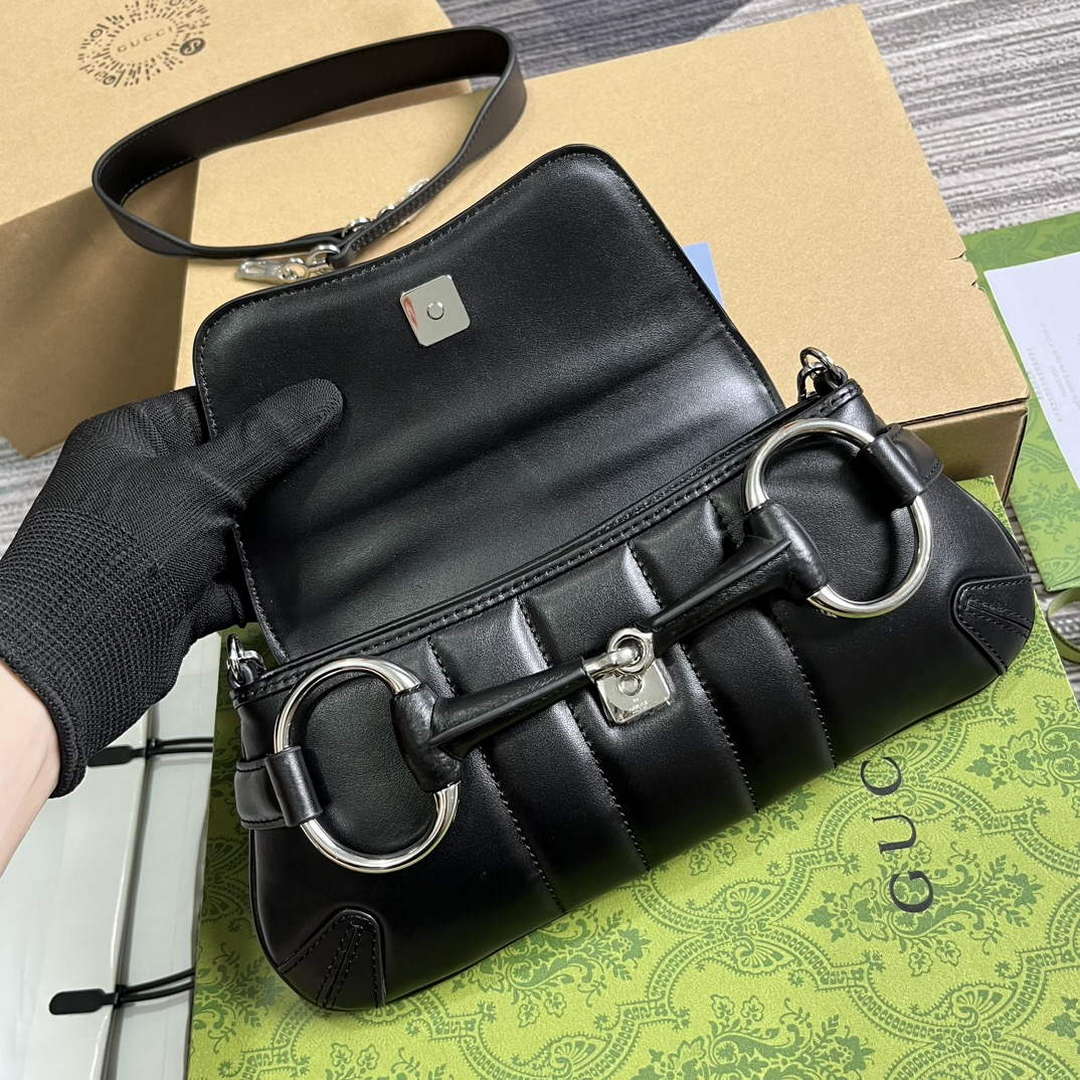 Gucci 764339 Gucci Horsebit Chain Small Shoulder Bag Black