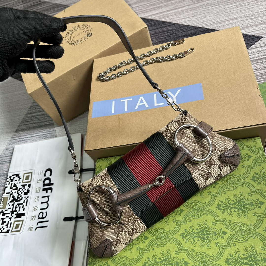 Gucci 764339 Gucci Horsebit Chain Small Shoulder Bag Brown