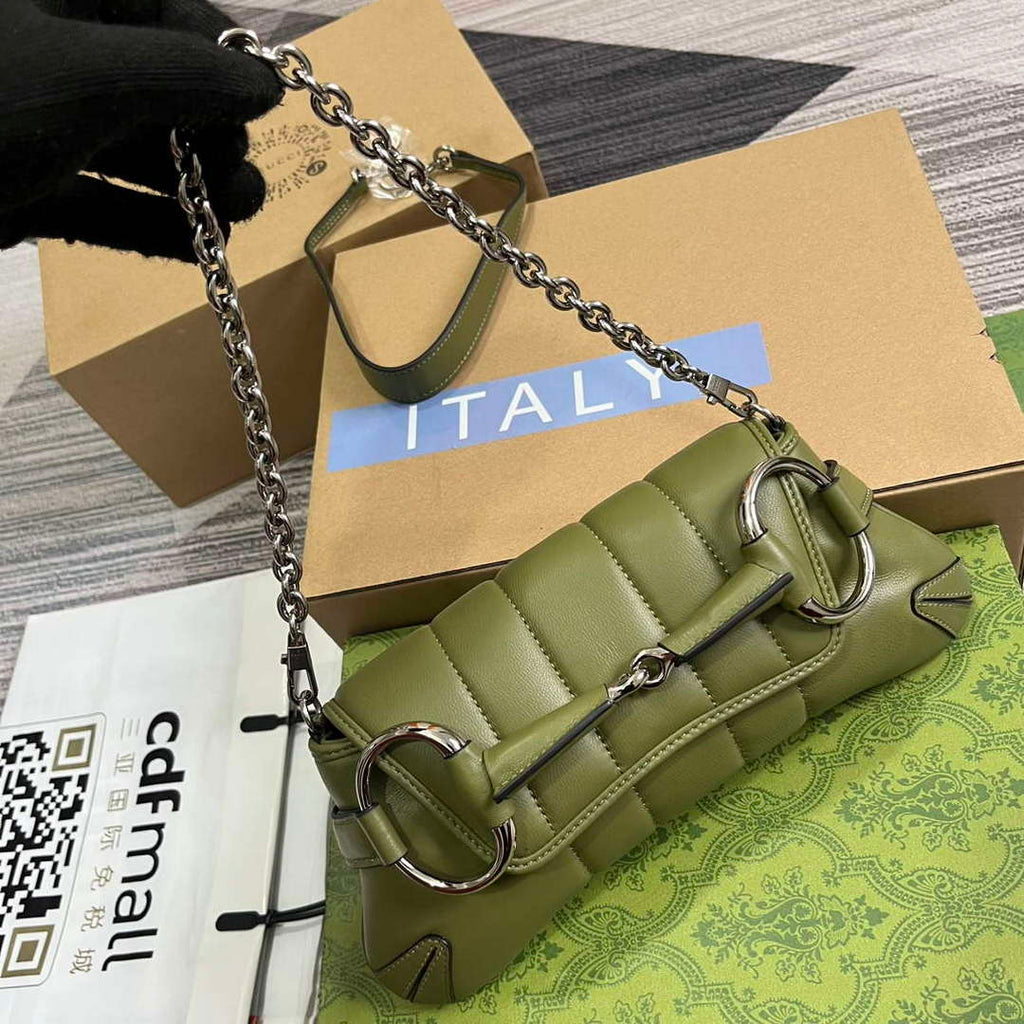 Gucci 764339 Gucci Horsebit Chain Small Shoulder Bag Green