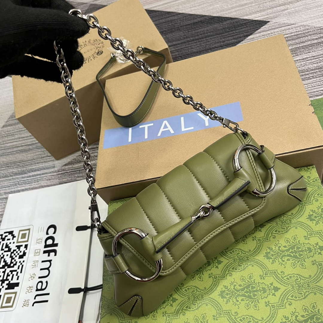 Gucci 764339 Gucci Horsebit Chain Small Shoulder Bag Green