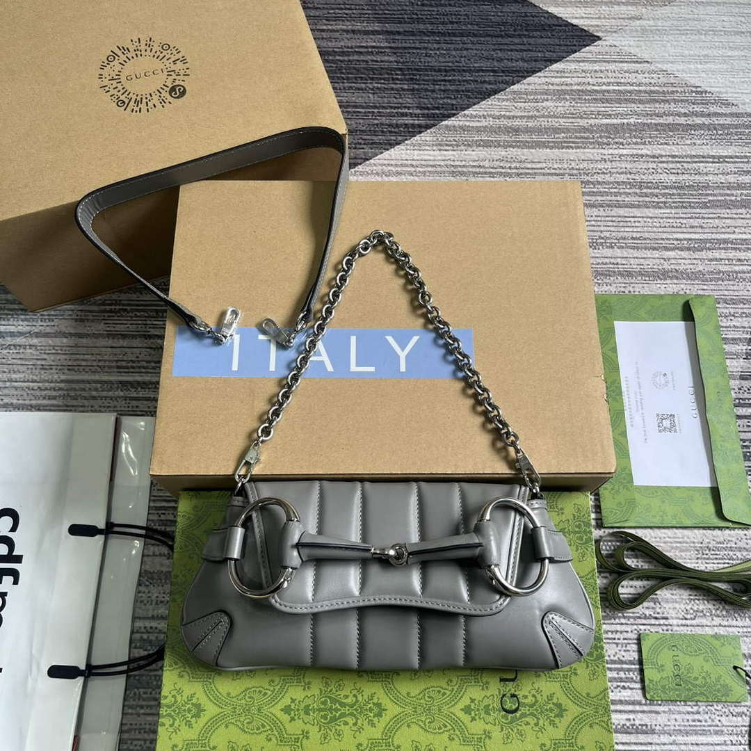 Gucci 764339 Gucci Horsebit Chain Small Shoulder Bag Grey - Default Title - View 1