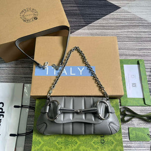 Gucci 764339 Gucci Horsebit Chain Small Shoulder Bag Grey - Default Title - View 1