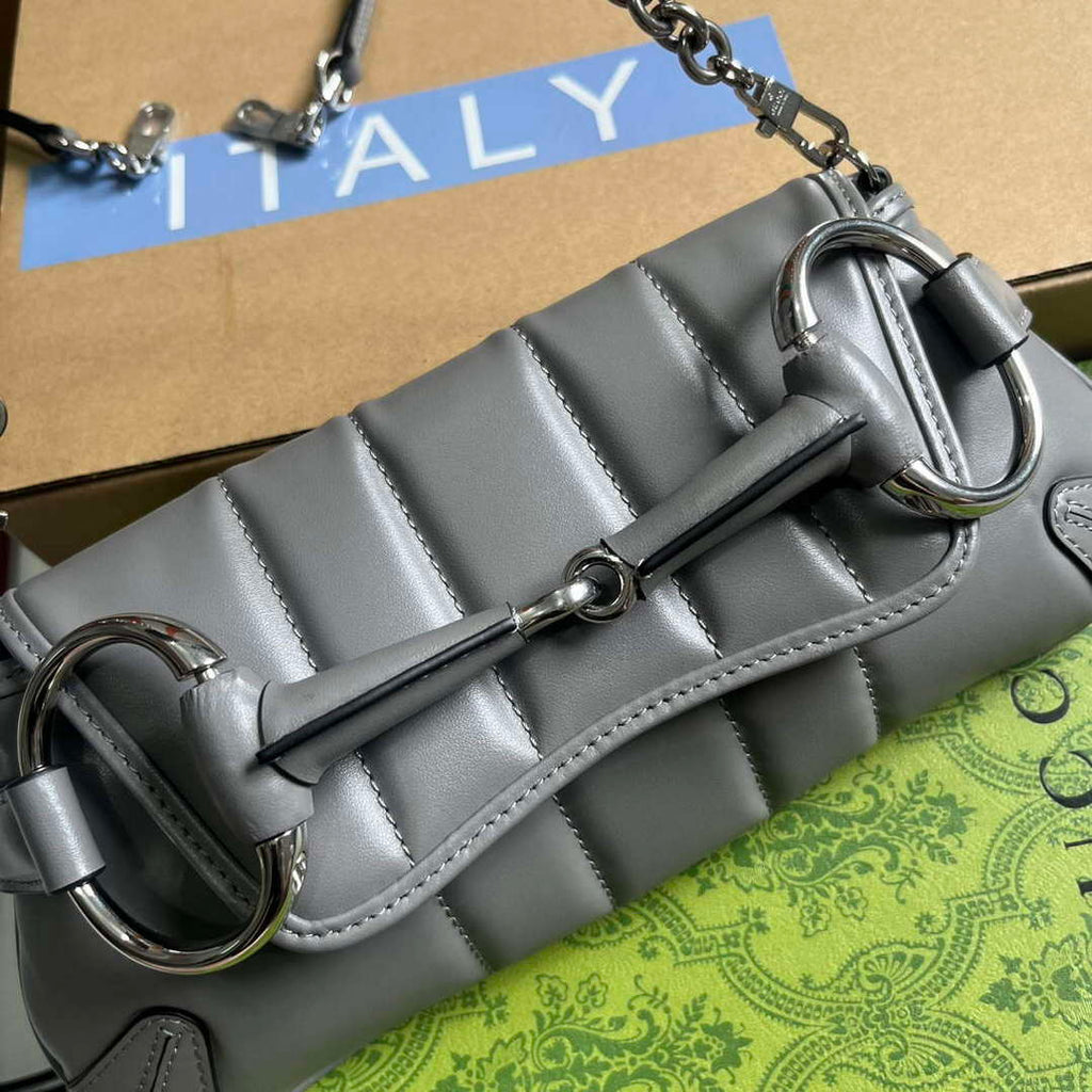 Gucci 764339 Gucci Horsebit Chain Small Shoulder Bag Grey