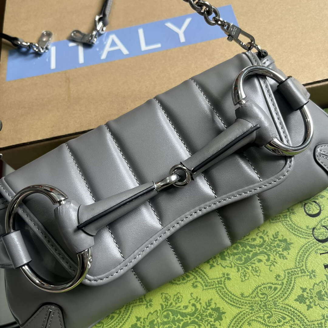 Gucci 764339 Gucci Horsebit Chain Small Shoulder Bag Grey