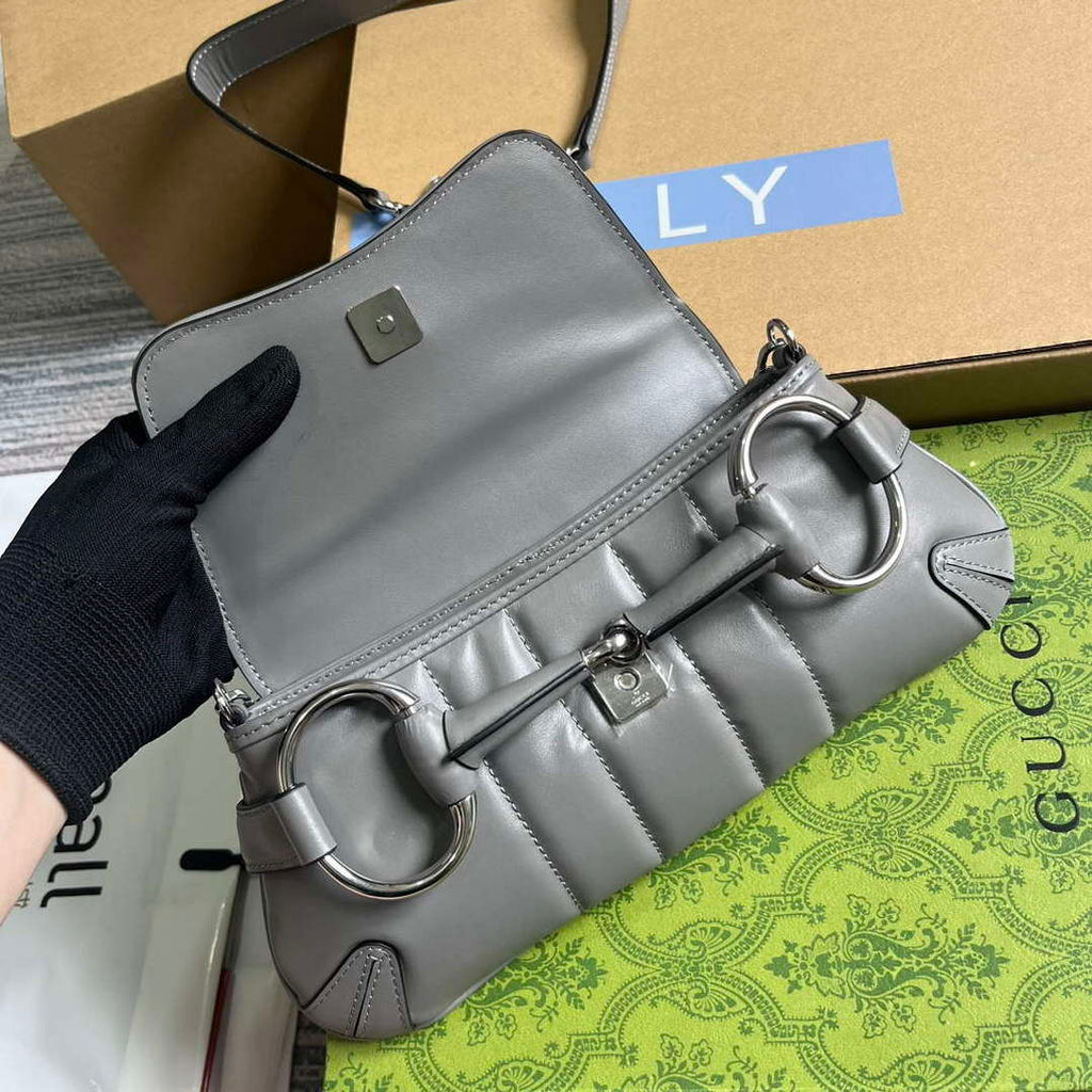 Gucci 764339 Gucci Horsebit Chain Small Shoulder Bag Grey