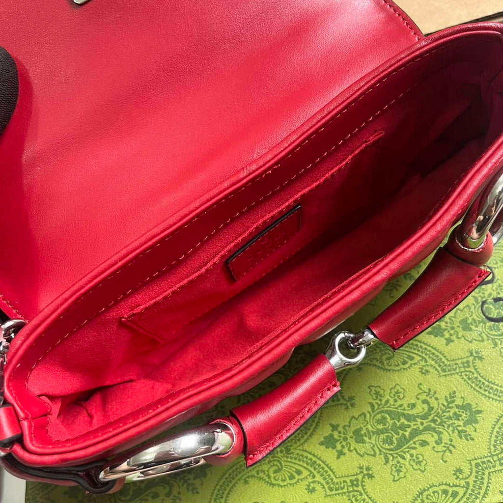 Gucci 764339 Gucci Horsebit Chain Small Shoulder Bag Red
