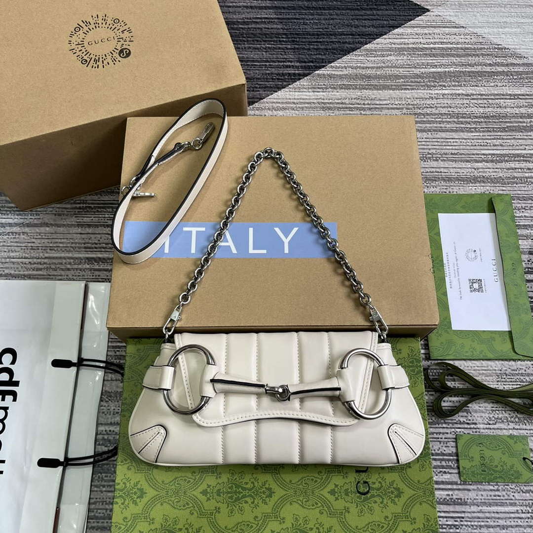 Gucci 764339 Gucci Horsebit Chain Small Shoulder Bag White
