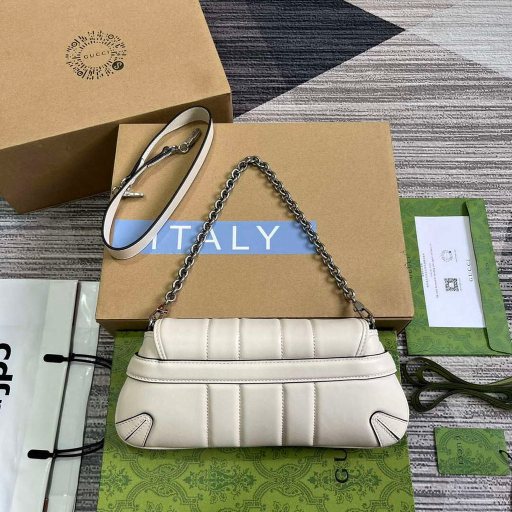 Gucci 764339 Gucci Horsebit Chain Small Shoulder Bag White