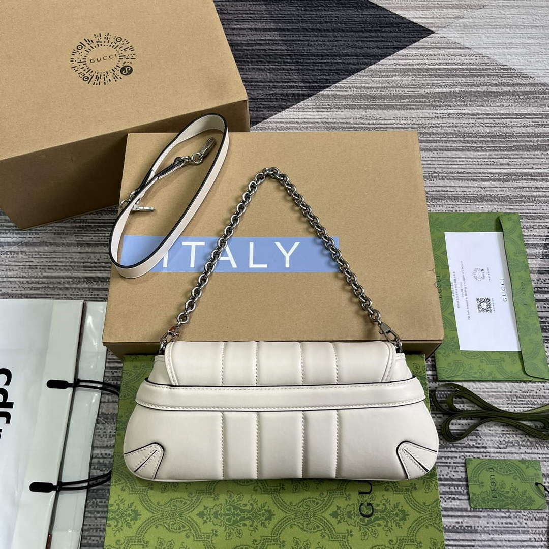 Gucci 764339 Gucci Horsebit Chain Small Shoulder Bag White