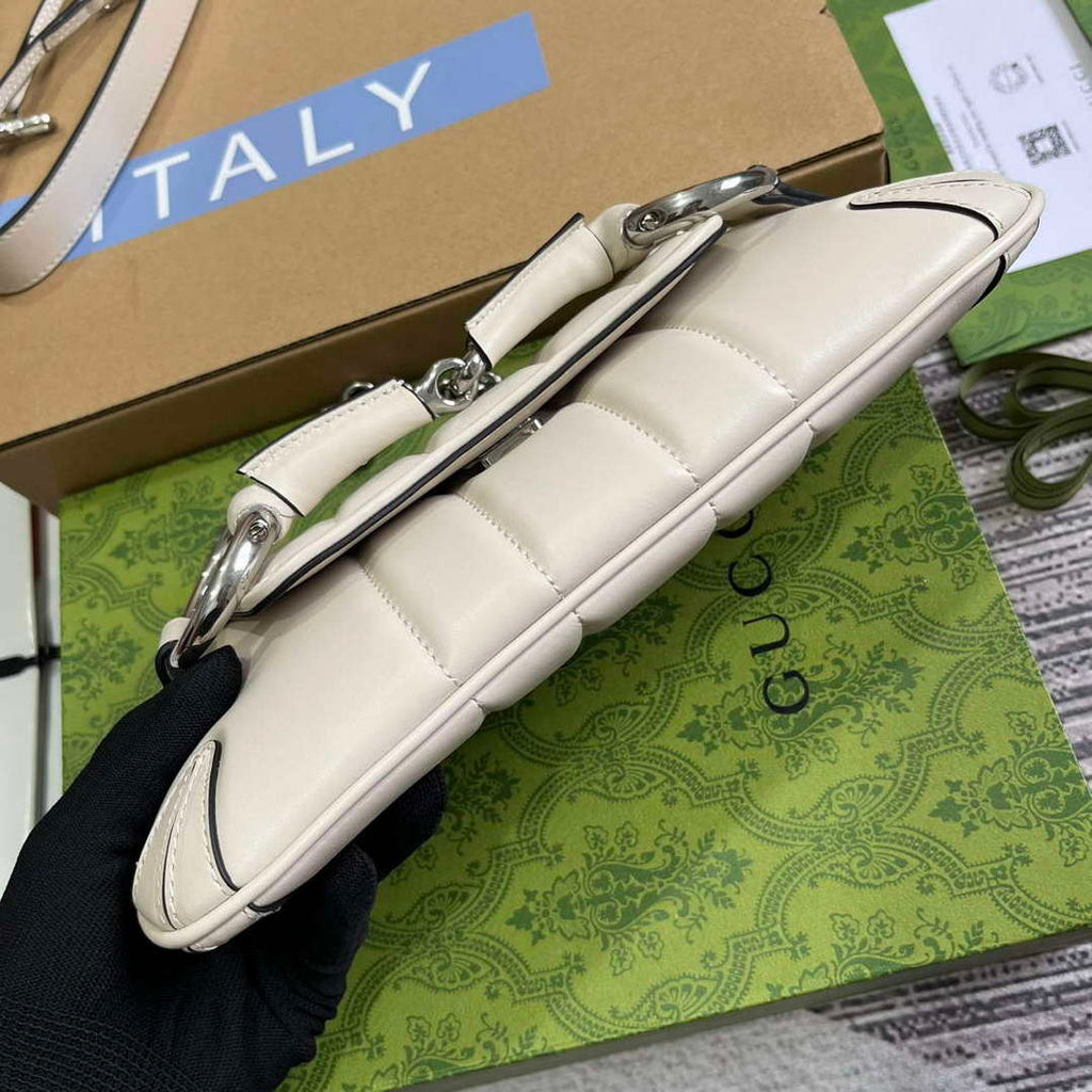 Gucci 764339 Gucci Horsebit Chain Small Shoulder Bag White