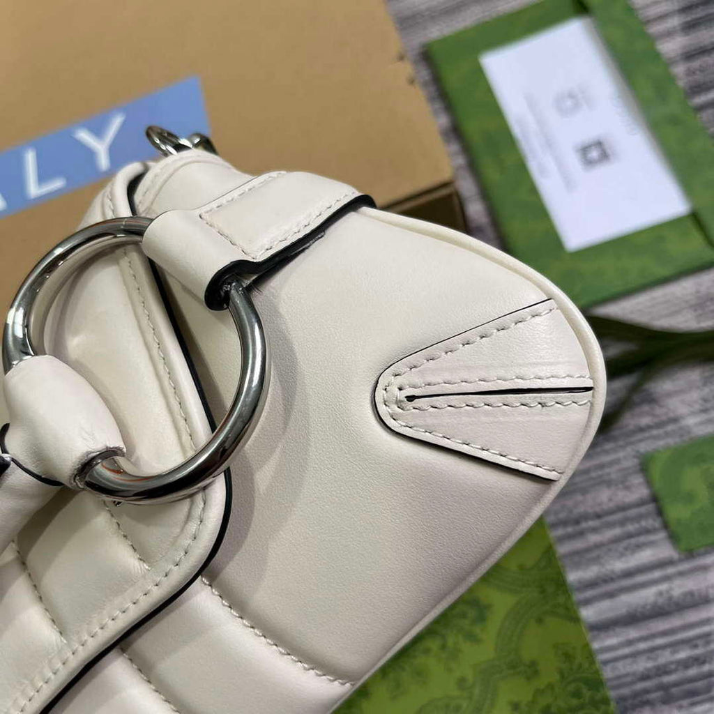 Gucci 764339 Gucci Horsebit Chain Small Shoulder Bag White