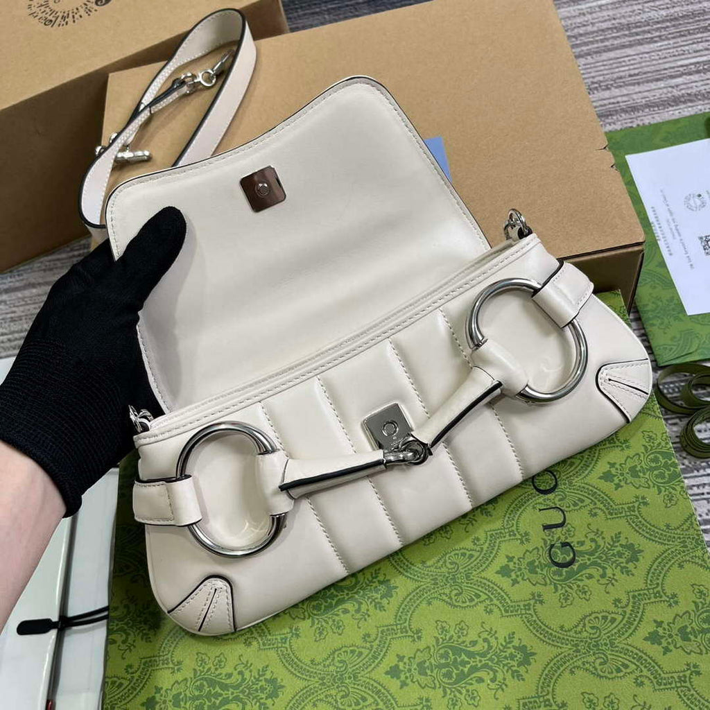 Gucci 764339 Gucci Horsebit Chain Small Shoulder Bag White
