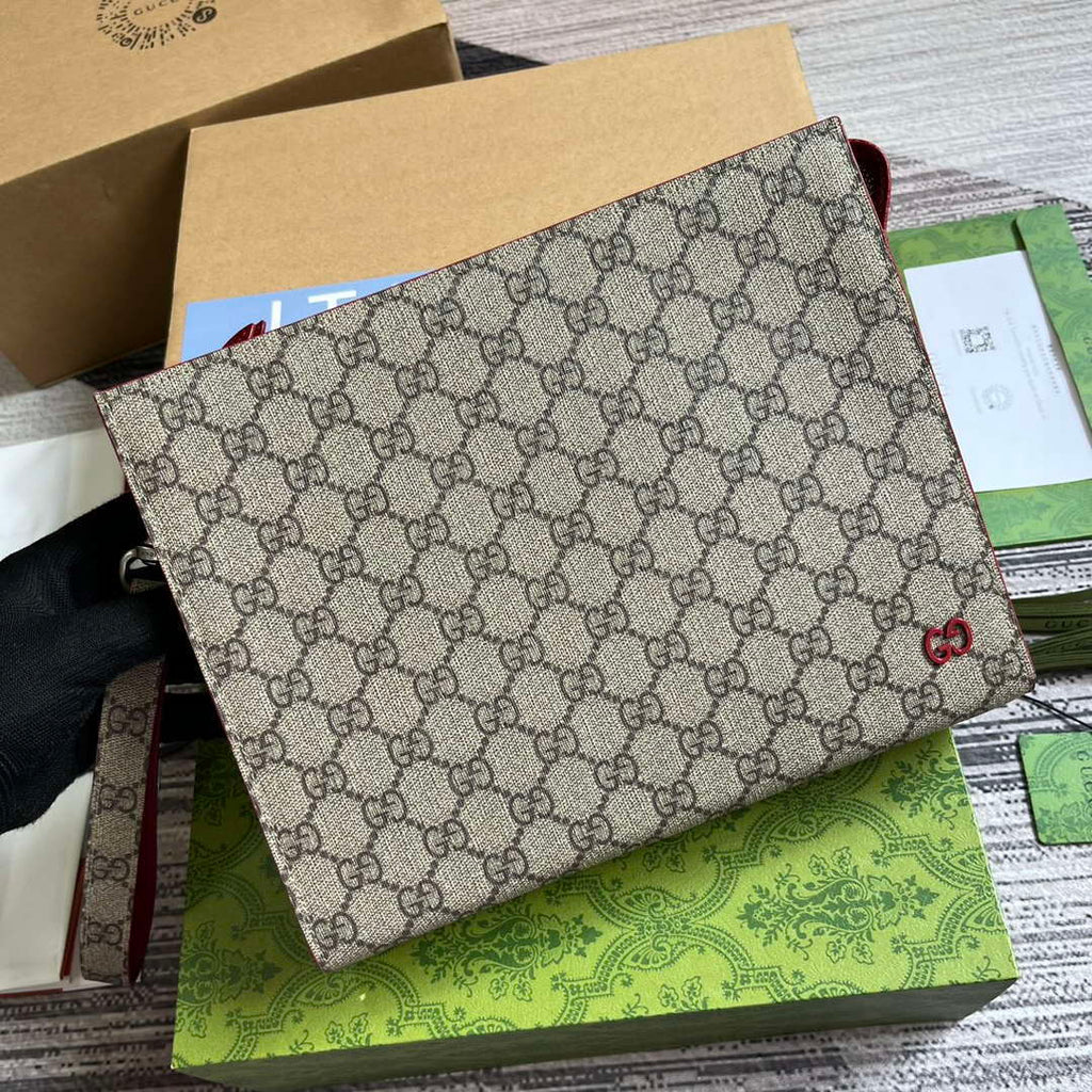 Gucci 768255 GG pouch with GG detail Red