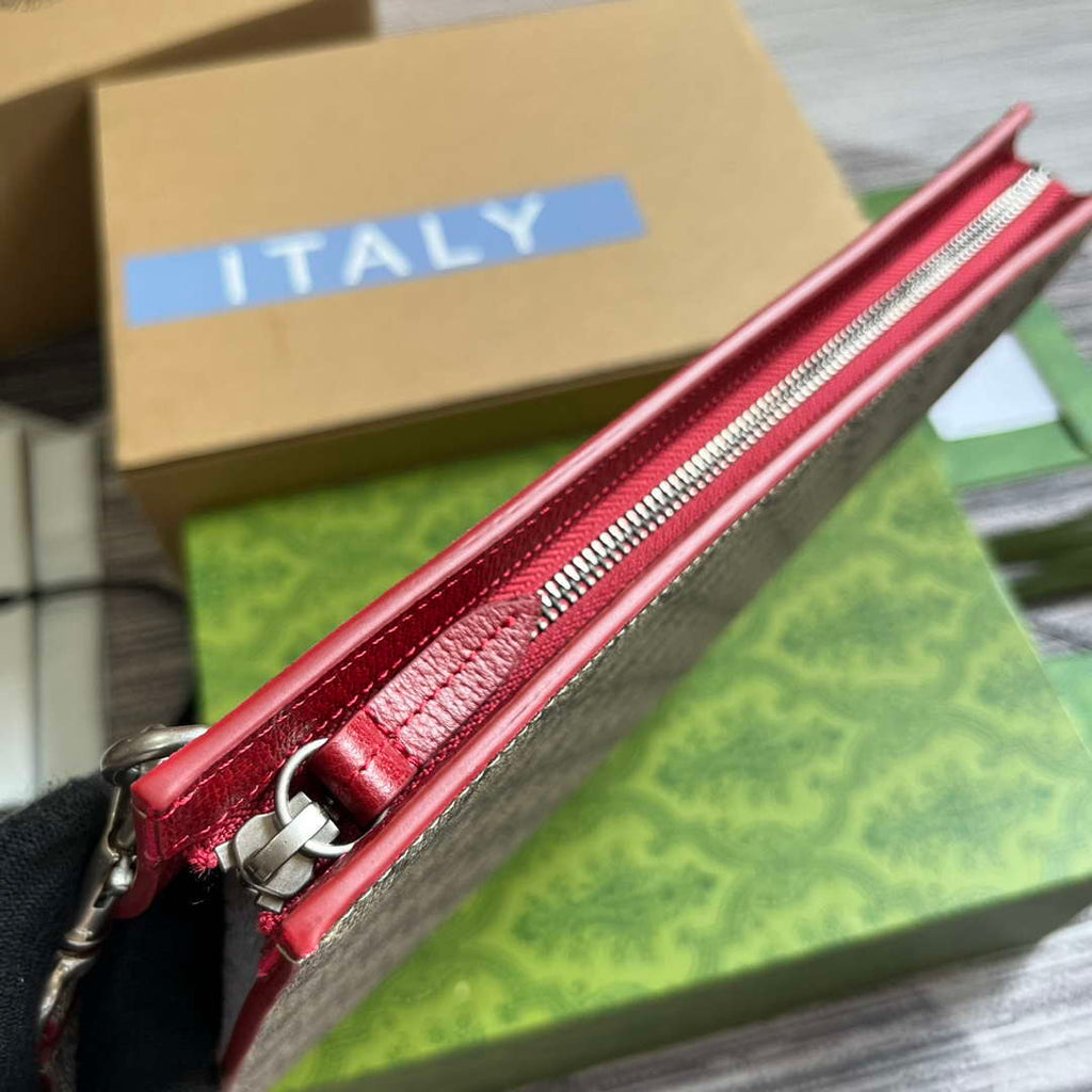 Gucci 768255 GG pouch with GG detail Red