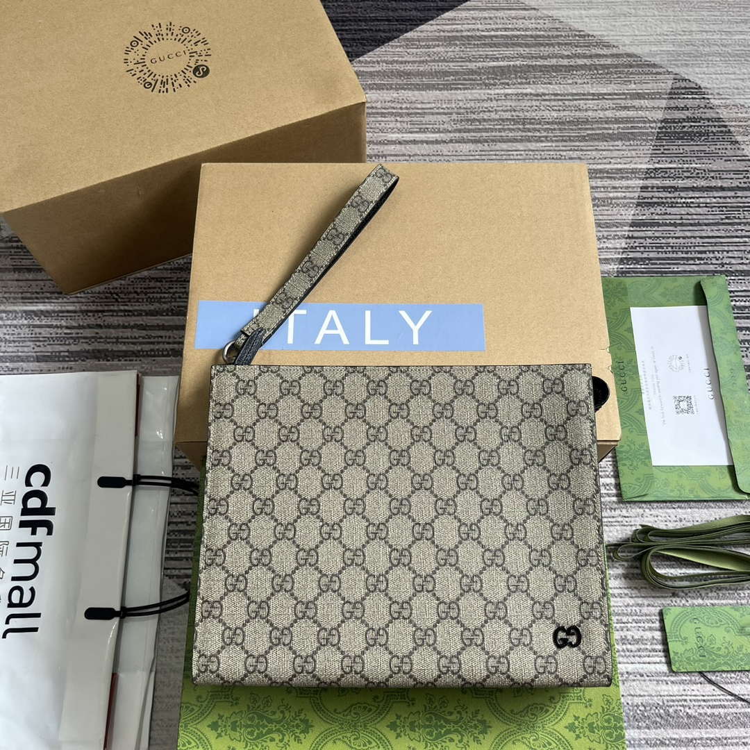 Gucci 768255 GG pouch with GG detail Beige and Black - Default Title - View 1