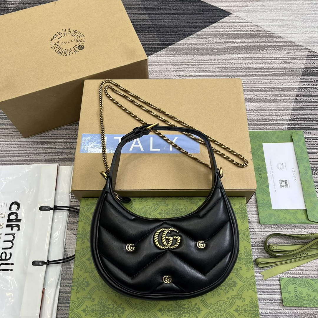 Gucci 770983 GG Marmont Half Moon Shaped Mini Bag Black - Default Title - View 1