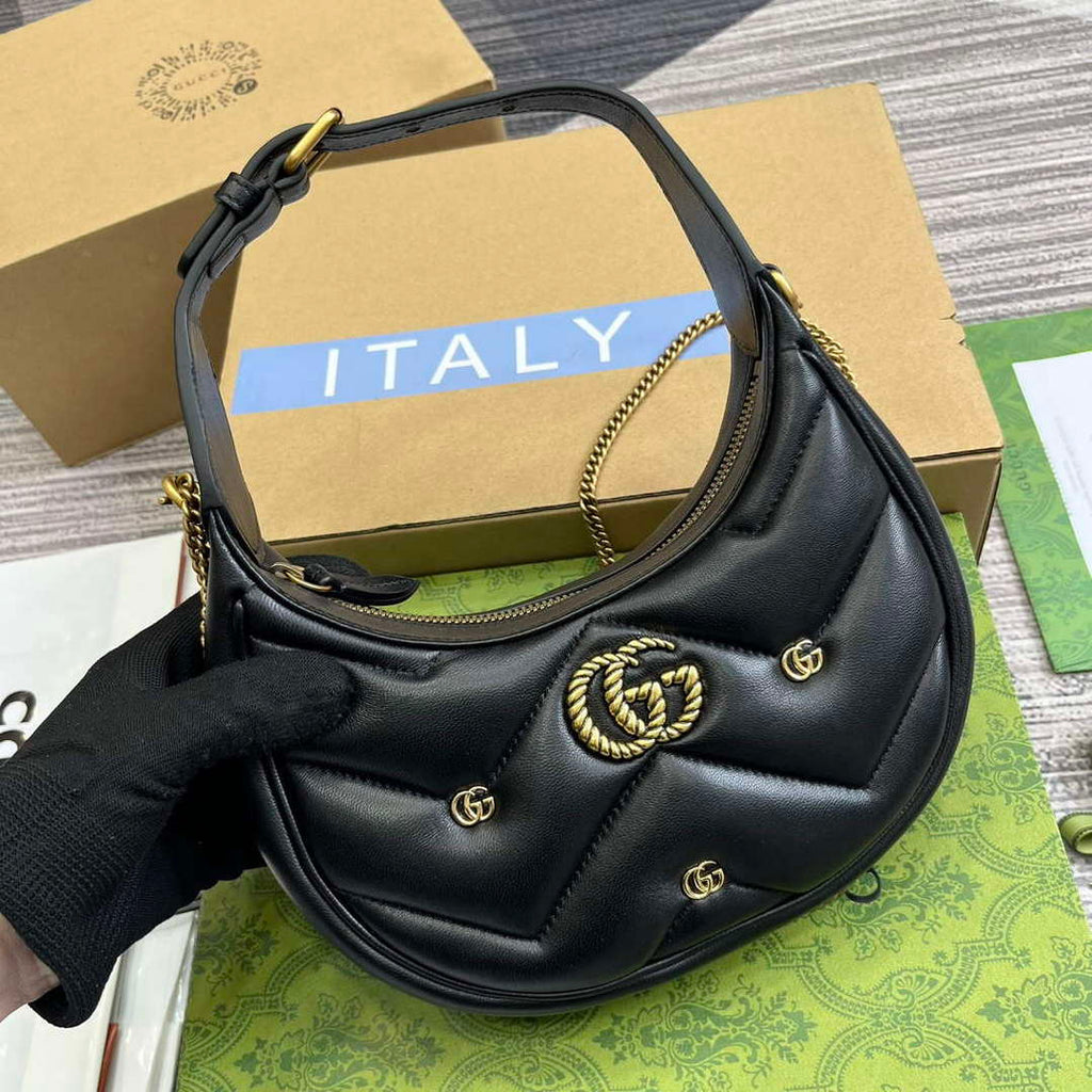 Gucci 770983 GG Marmont Half Moon Shaped Mini Bag Black