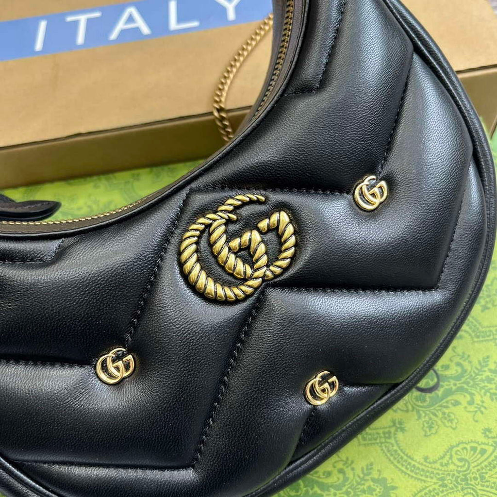 Gucci 770983 GG Marmont Half Moon Shaped Mini Bag Black