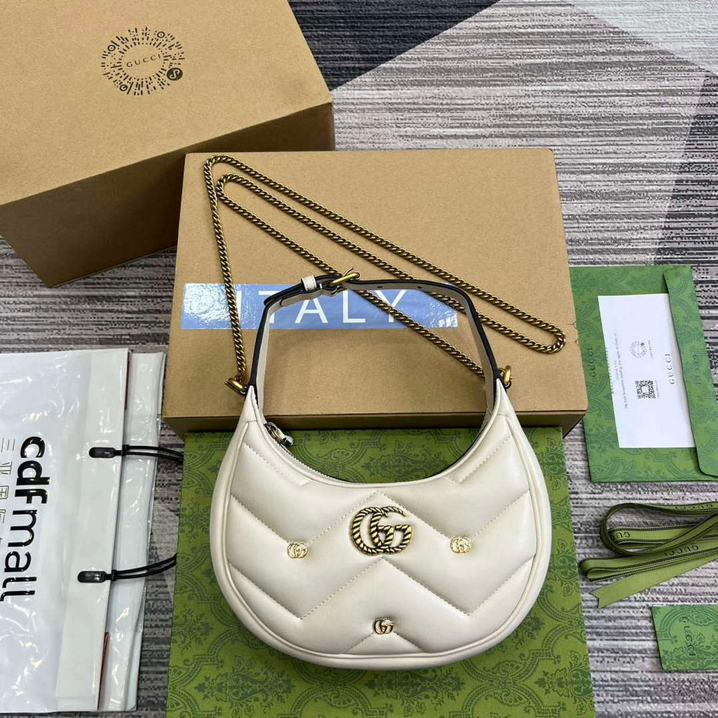 Gucci 770983 GG Marmont Half Moon Shaped Mini Bag White