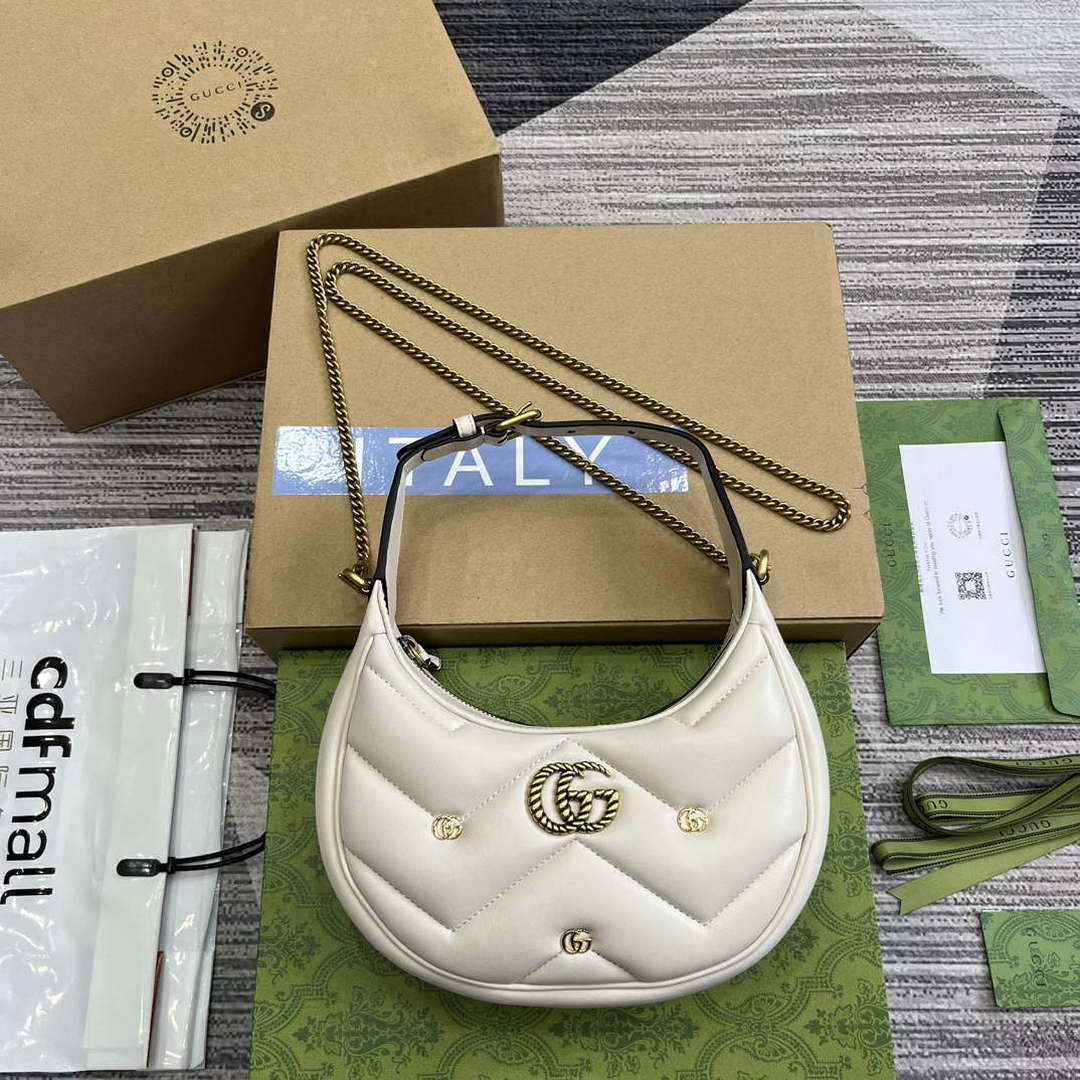 Gucci 770983 GG Marmont Half Moon Shaped Mini Bag White - Default Title - View 1