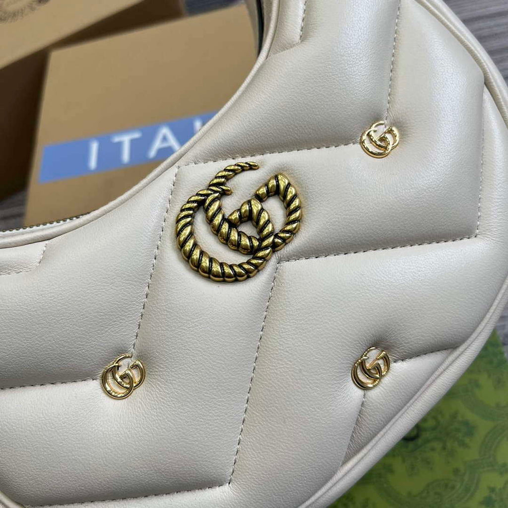 Gucci 770983 GG Marmont Half Moon Shaped Mini Bag White