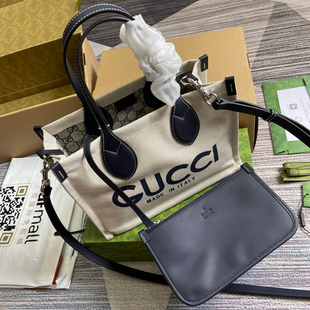 Gucci 772144 Mini Tote Bag With Gucci Print Blue