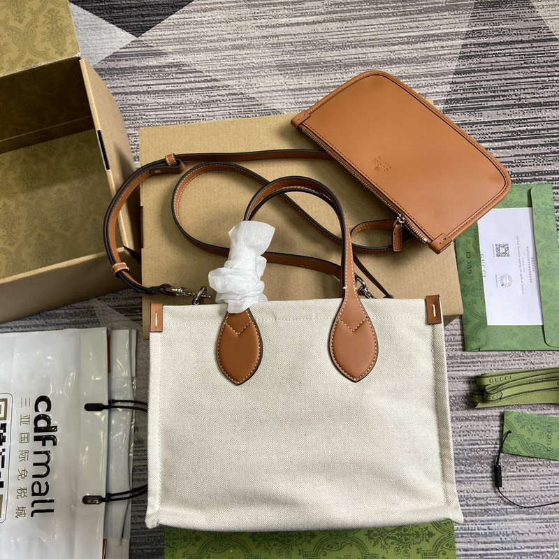 Gucci 772144 Mini Tote Bag With Gucci Print Light brown