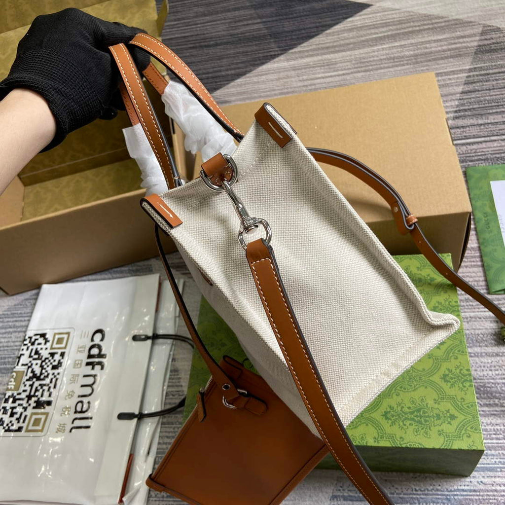 Gucci 772144 Mini Tote Bag With Gucci Print Light brown