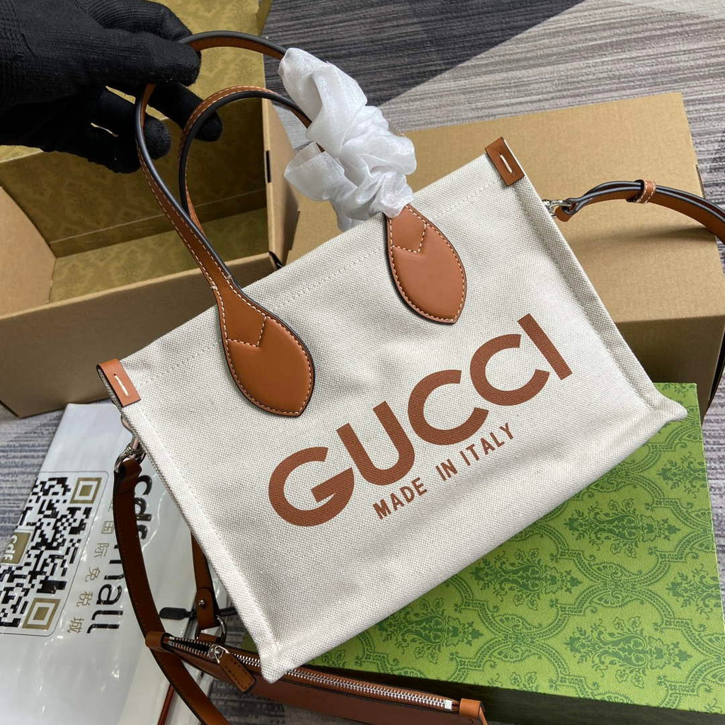 Gucci 772144 Mini Tote Bag With Gucci Print Light brown