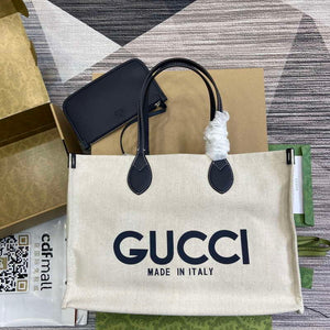 Gucci 772176 Medium Tote Bag With Gucci Print Black leather trim - Default Title - View 1