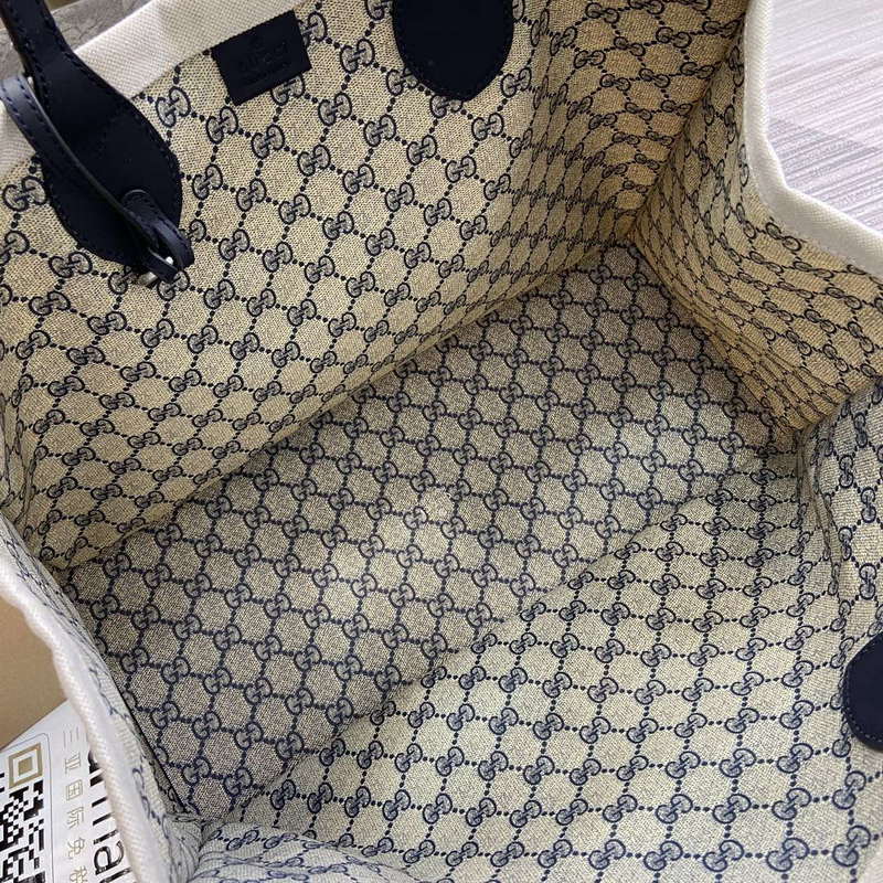 Gucci 772176 Medium Tote Bag With Gucci Print Black leather trim