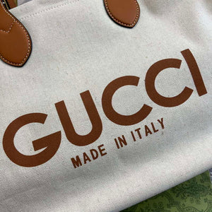 Gucci 772176 Medium Tote Bag With Gucci Print Light brown leather trim - Default Title - View 5