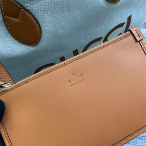 Gucci 772176 Medium Tote Bag With Gucci Print Light brown leather trim - Default Title - View 7