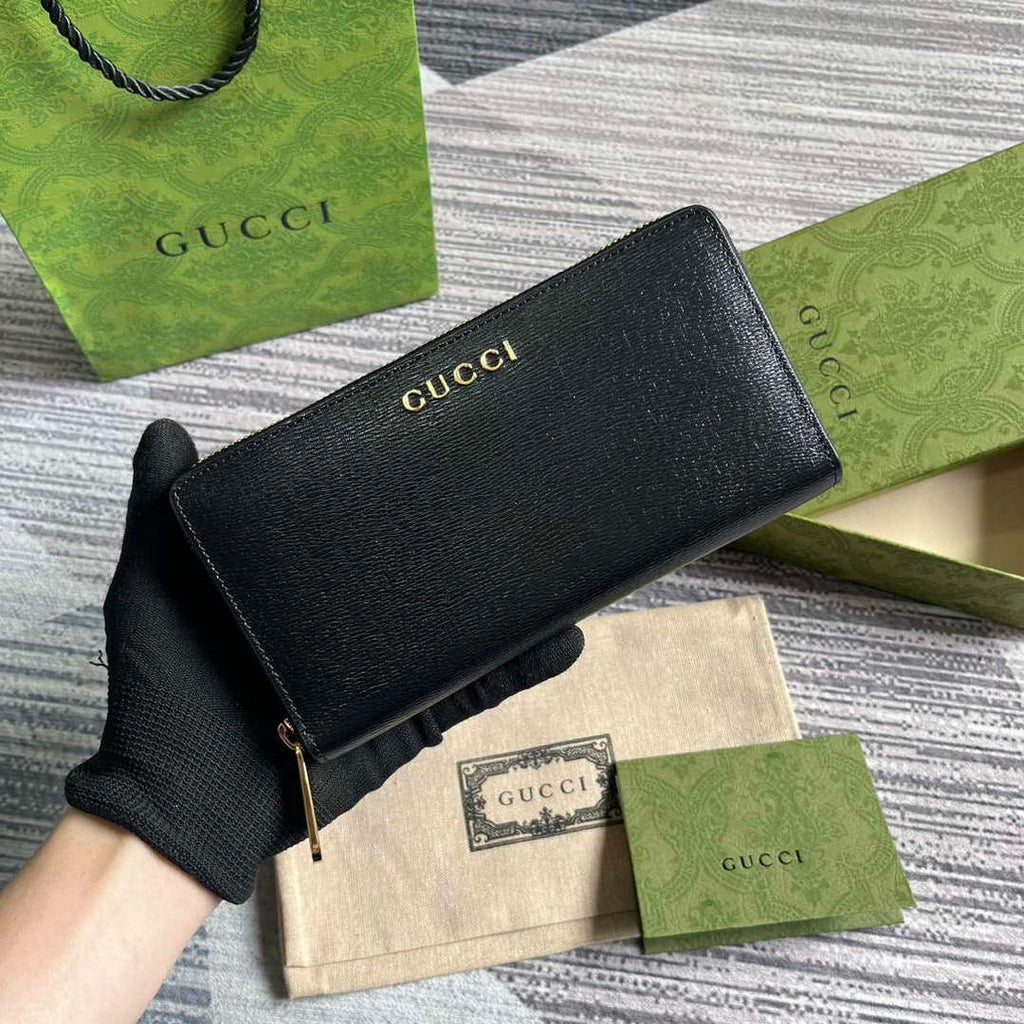Gucci 772642 Zip Around Wallet With Gucci Script Black