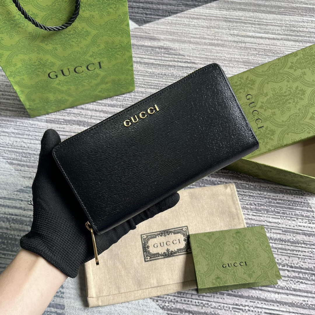 Gucci 772642 Zip Around Wallet With Gucci Script Black - Default Title - View 1