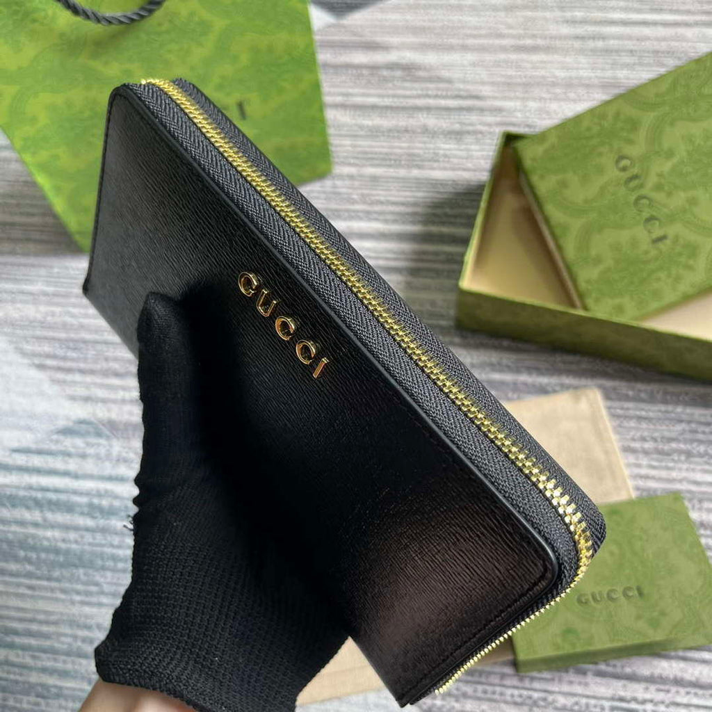 Gucci 772642 Zip Around Wallet With Gucci Script Black