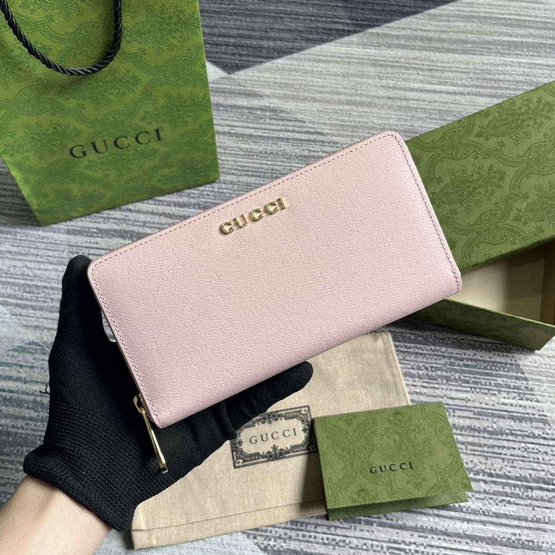 Gucci 772642 Zip Around Wallet With Gucci Script Light Pink - Default Title - View 1