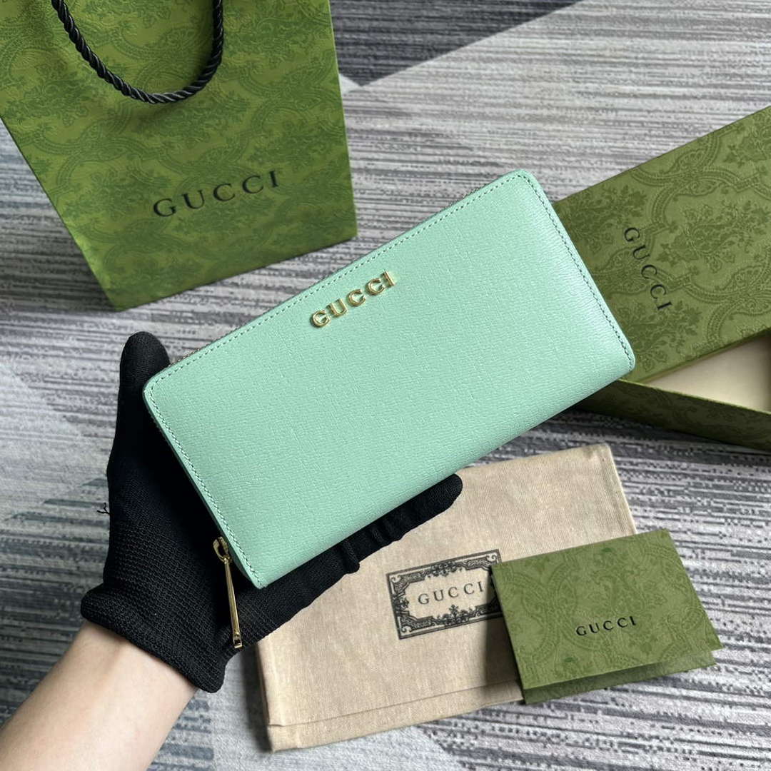Gucci 772642 Zip Around Wallet With Gucci Script Pale green - Default Title - View 1