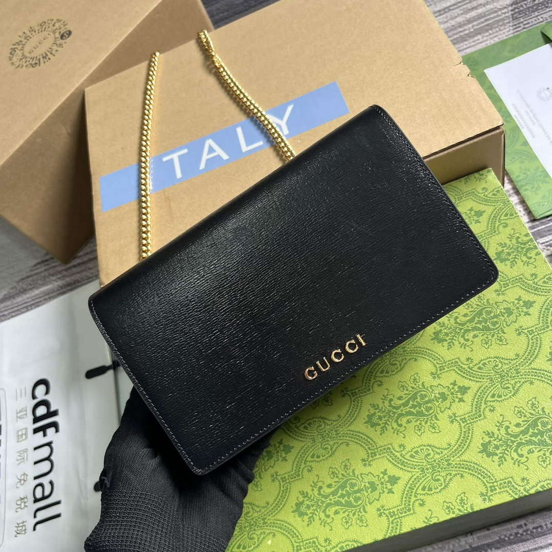Gucci 772643 Chain Wallet With Gucci Script Black - Default Title - View 4