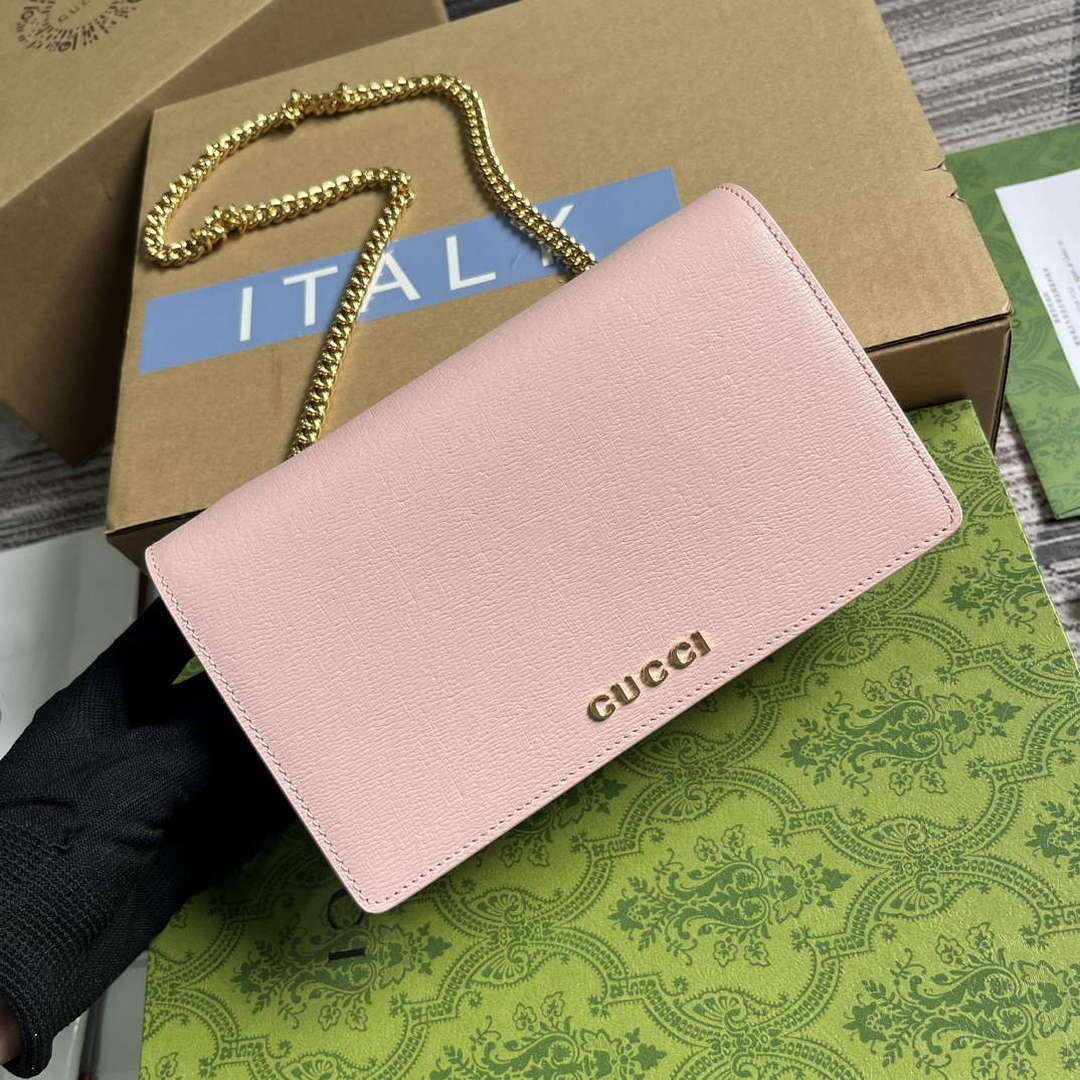 Gucci 772643 Chain Wallet With Gucci Script Light pink - Default Title - View 5