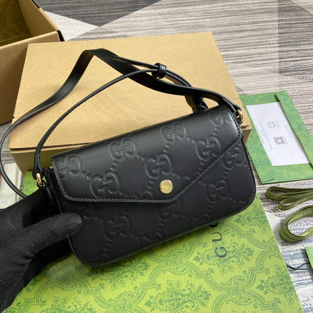 Gucci 772794 GG Super Mini Shoulder Bag Black
